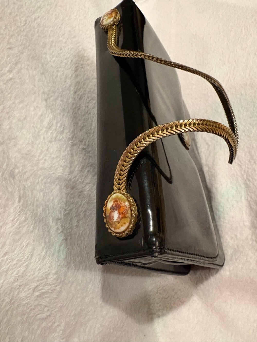 Rosart Vintage 1950s Black Patent Evening Bag with Gold Chain - Picture 4 of 11